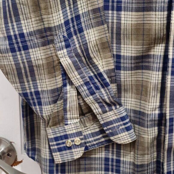 David Taylor Long Sleeve Button Casual Dress Shirt - XL - Blue, Green checkered - Picture 6 of 16